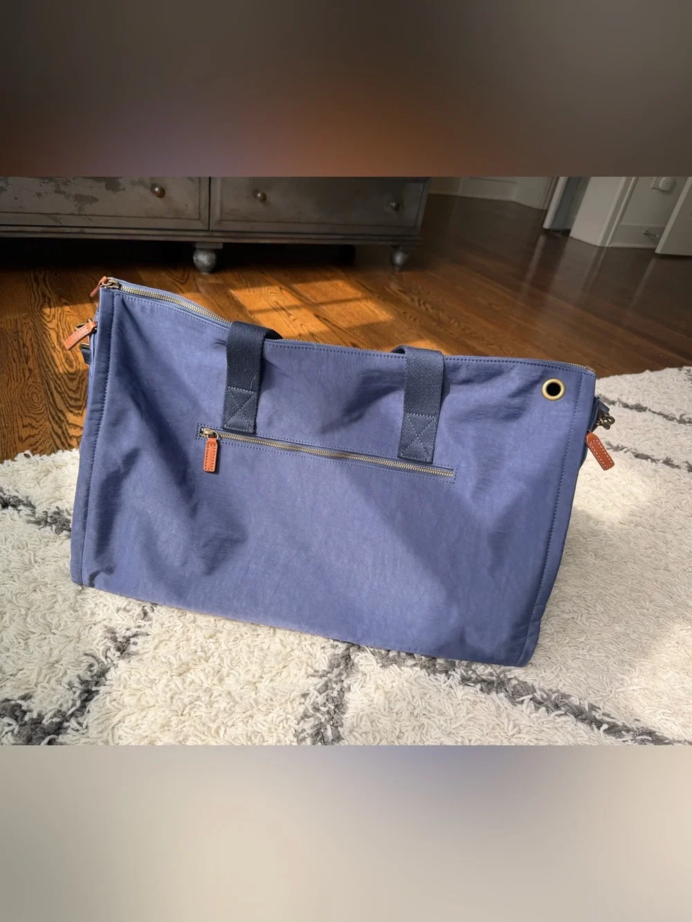 Mark & Graham Commuter 2 in 1 Garment/Duffel in navy canvas with Leather Accents
